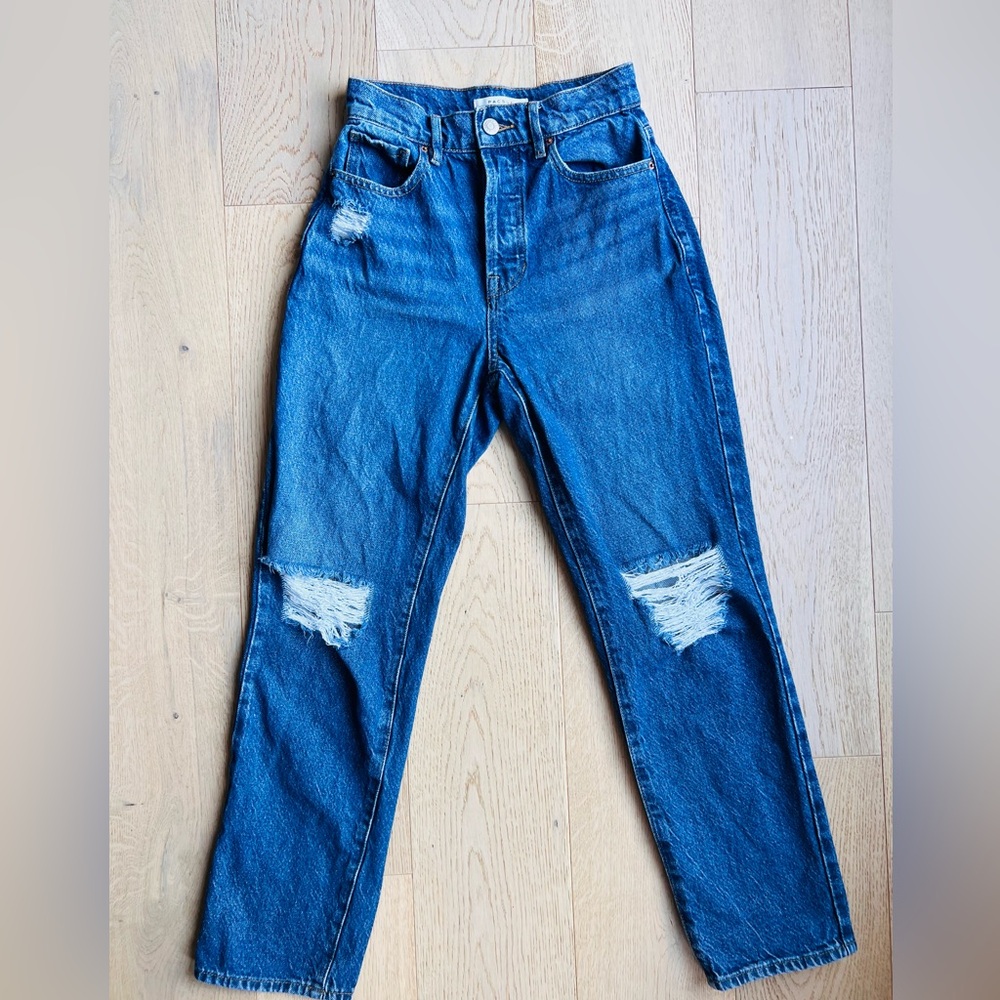 Pacsun High Rise Straight Button Fly Distressed Dark Wash Denim Jeans 26 1/2” in